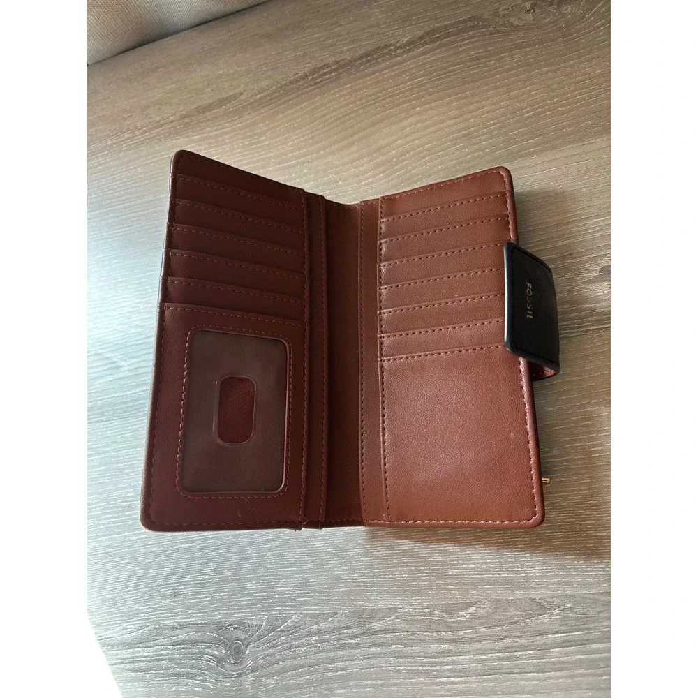 Fossil Logan Bifold Wallet Multicolor Chevron Coated‎ Canvas Leather Trim Slim
